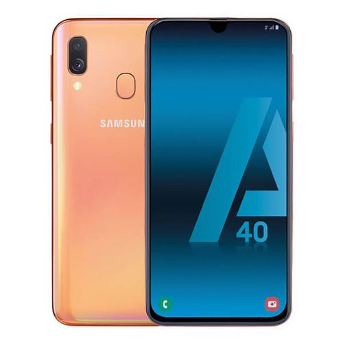 Samsung Galaxy A40 - 4G smartphone - double SIM - RAM 4 Go / Mémoire interne 64 Go - microSD slot - écran OEL - 5.9 - 2340 x 1080 pixels - 2x caméras arrière 16 MP, 5 MP - front camera 25 MP - Corail