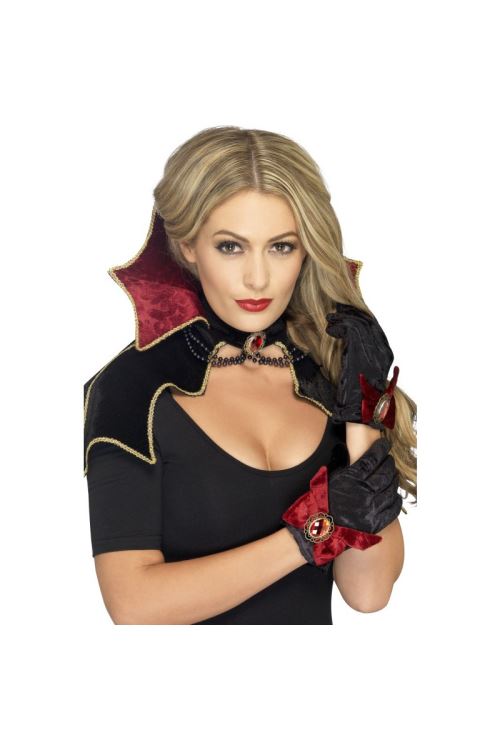 Kit Vampire Fever Noir Avec Cape, Collerette Et Gants - Taille Unique