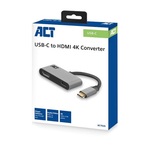 ACT Adaptateur USB-C vers HDMI 4 K @ 60 Hz, Longueur du câble 0,15 m, boîtier en Aluminium