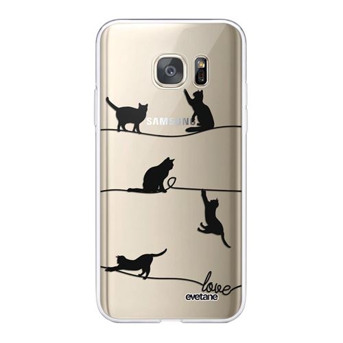 Coque pour Samsung Galaxy S7 souple transparente Chat Lignes Motif Ecriture Tendance [Evetane®]