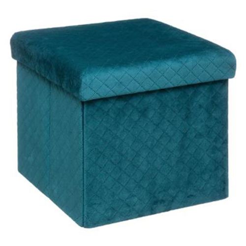 Pouf 2 en 1 et boîte de rangement - velours - 31x31 cm - bleu