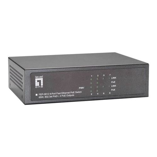 LevelOne FEP-0812W90 Commutateur 4 x 10-100 (PoE+) + 4 x 10-100 (liaison montante) Ordinateur de bureau PoE+ (85 W)