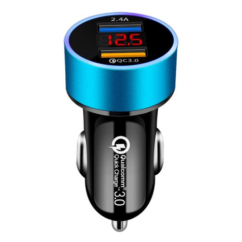 WISETONY® Chargeur voiture rapide et intelligent avec 2 ports USB QC3.0 2.4A - Bleu