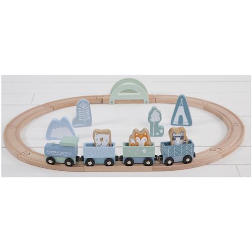 Voie de train en bois Little Dutch + Figurines Bleu
