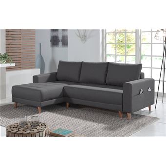 Ivar Canapé Dangle Convertible 4 Places Avec Coffre Et Poche De Rangement Style Scandinave Gauche Couleur Gris Foncé