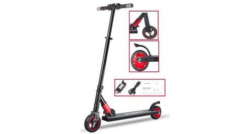 Trotinette électrique pliable rouge&noir vitesse maximale 23km/h 5.3AH frein arrière métallique cache câble avec moteur arrière