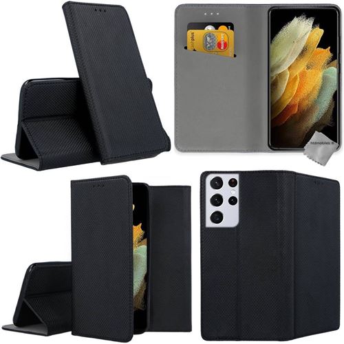 Housse portefeuille avec coque intérieure en silicone pour Samsung Galaxy S21 Ultra 5G - NOIR MAGNET -htdmobiles