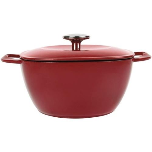 Sitram 712416 Cocotte En Fonte Acier 2.5l Carree Rouge Interieur Blanc Induction