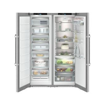 Side-by-Side BluPerformance : SFNsdd5257 (277 l. Classe D) + SRBsdd5250 (386 l. Classe D) congelateur NoFrost/Refrigerateur PowerCooling FreshAir avec BioFresh (0C). Electronique tactile couleur, poignees a depression. Portes inox anti-traces.