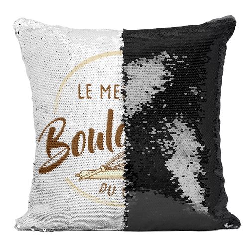 Fabulous Coussin avec Housse Sequin - Paillettes Noir Le Meilleur Boulanger du Monde [40 x 40 cm]