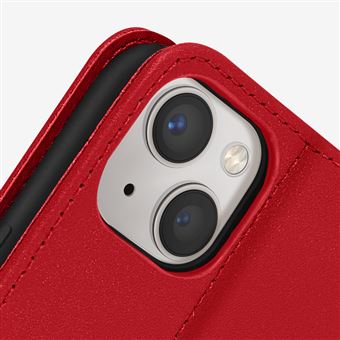Etui cuir véritable iPhone 16e, Portefeuille et Support vidéo - Rouge Premium - Français