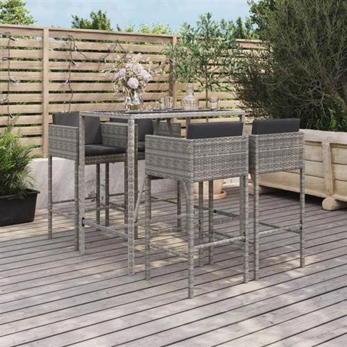 Non Communiqué Gris Vidaxl Ensemble De Bar De Jardin 5 Pcs Avec Coussins Poly Rotin, Ensemble De Table De Bar, Table Et Chaise De Bar, 3200659