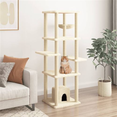 vidaXL Arbre à chat avec griffoirs en sisal Crème 154 cm, tour à chat, griffoir pour chat, poteau à chat, meuble pour chat