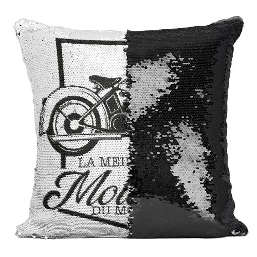 Fabulous Coussin avec Housse Sequin - Paillettes Noir La Meilleure Motarde du Monde [40 x 40 cm]