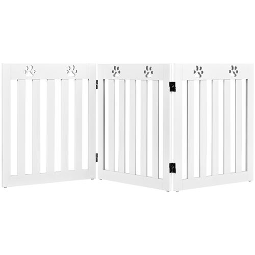 barrière de sécurité giantex blanc 60cm en bois pour chiens avec charnières flexibles à 360° et 3 panneaux pour escaliers,porte