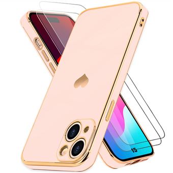 Coque pour iPhone 15 Rose Protection Antichoc Motif Cœur + 2 Verres Trempés - BOOLING - 1