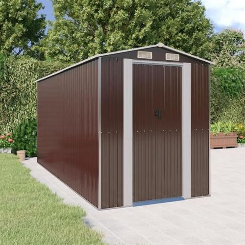 Vidaxl - Abri de jardin Marron fonc&eacute; 192x440x223 cm Acier galvanis&eacute;