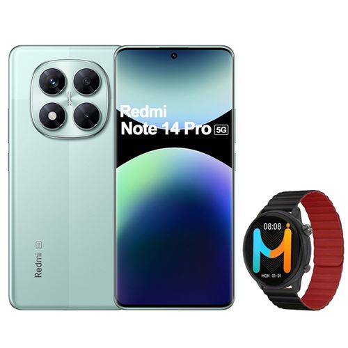 Smartphone Xiaomi Redmi Note 14 Pro 6,67 5G Double Nano SIM 512 Go Vert corail Avec Montre Connectée Smart Watch