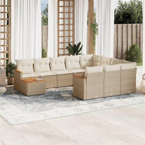  Vidaxl Salon De Jardin 11 Pcs Avec Coussins Beige R&eacute;sine Tress&eacute;e