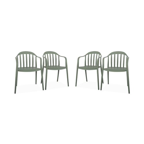 Sweeek Lot de 4 fauteuils de jardin plastique vert de gris empilables
