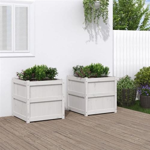 Vidaxl Blanc Jardinières 2 Pcs Bois De Pin Massif 837427 - Image 3