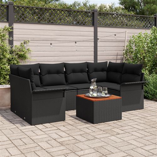Non Communiqué Noir Ensemble De Canapé De Jardin 7 Pièces Avec Coussins Poly Rattan