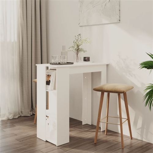 Table de bar et étagère Blanc 102x50x103,5 cm Bois d ingénierie
