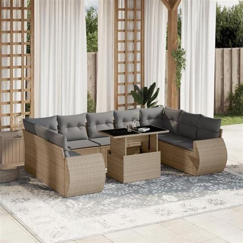 Vidaxl Beige Salon De Jardin Modulable Rotin 3 Pieces 9 Personnes - Image 2