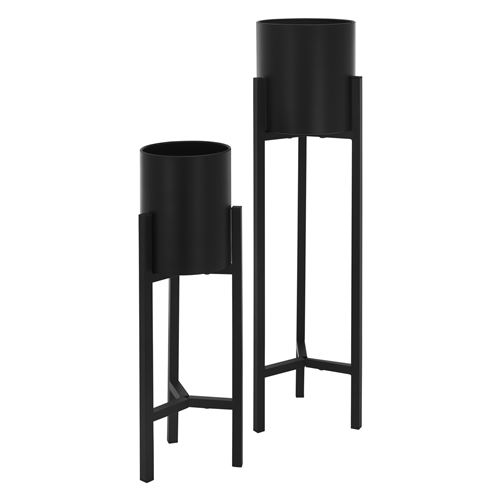 ML-Design Set 2x Supports pour Fleurs Noir, 18x18x56/20x20x76 cm, Métal, Pots de Fleurs