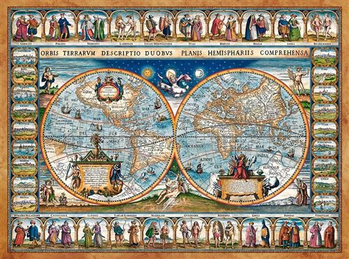 Puzzle adulte pays : vieille carte du monde illustree de 1639 - 2000 pieces - collection histoire et geographie -ancienne carte