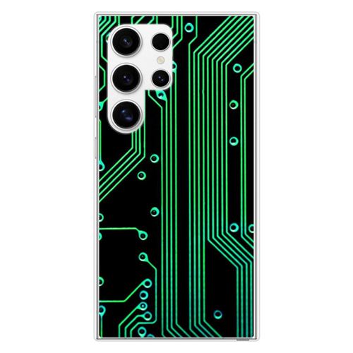 Coque en silicone imprimée compatible Samsung Galaxy S24 Ultra Texture circuit geek