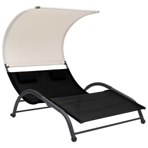 Non Communiqué Noir Chaise Longue Double Avec Auvent Textilène