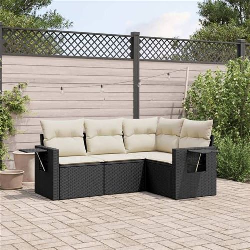 Non Communiqué Noir Vidaxl Salon De Jardin Avec Coussins 4 Pcs, Canapés De Terrasse, Ensemble De Meubles De Patio, Mobilier D'extérieur, 3252443
