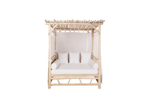 Lit de jardin à baldaquin en teck - Naturel clair et blanc - TULUM