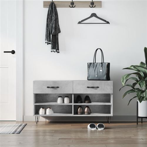 Vidaxl Gris Banc À Chaussures Béton 102X35x55 Cm Bois D Ingénierie - Image 2