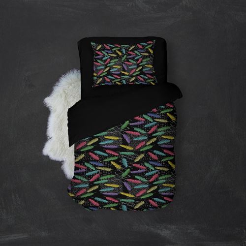 HOMEMANIA Pack oreiller et couette Feather 3 - Noir - 155 x 210 cm