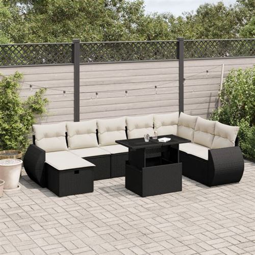 Non Communiqué Noir Salon De Jardin Modulable Vidaxl Rotin 9 Pieces X 62 X 69