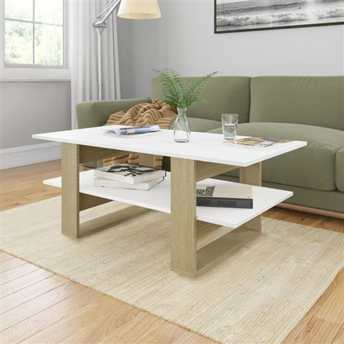 vidaXL Table basse Blanc et chêne sonoma 110x55x42 cm Aggloméré