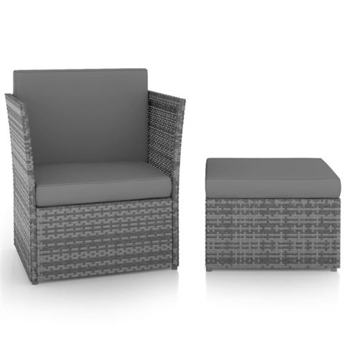 Chaise de jardin avec tabouret R&eacute;sine tress&eacute;e Anthracite