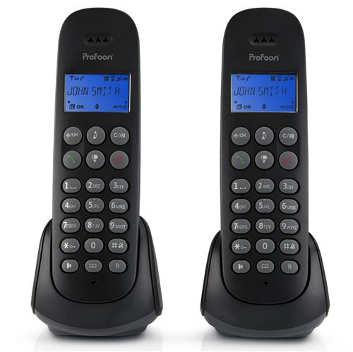 Profoon PDX-320 - Téléphone sans fil avec 2 combinés, noir