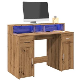 vidaXL Bureau avec lumières LED chêne artisanal bois d'ingénierie, bureau de travail, bureau d'étude, bureau à domicile, 3309419 - 1