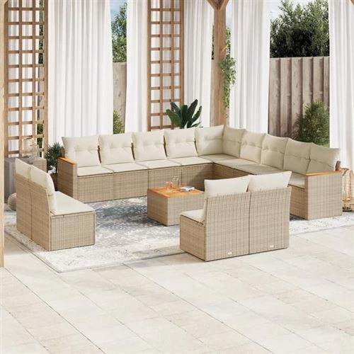  Salon de jardin modulable vidaxl 14 pieces resine tressee beige 62 x 62 x 69 cm 12 personnes 