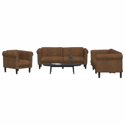 Non Communiqué Marron Vidaxl 3-Delige Loungeset Fluweel Bruin3209218