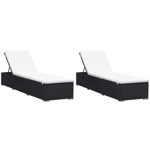 Chaises longues avec coussins 2 pcs r&eacute;sine tress&eacute;e noir 277088