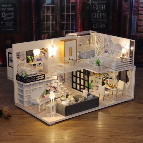 Maison miniature Bricolage 3D en bois Meubles LED Maison Puzzle décorez cadeaux Creative Pealer8533