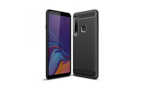 Coque pour Galaxy A9-2018 noire aspect carbone
