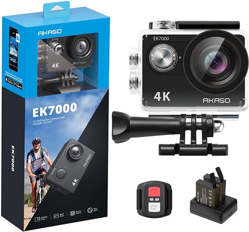 Caméra Sport AKASO EK7000 SE 4K 30fps 20MP WiFi Camera 4k Étanche jusqu à 30M avec Stabilisation Ultra HD Kits d Accessoires - Noir