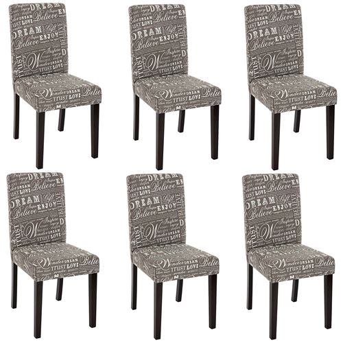 Lot de 6 chaises de séjour Littau, tissu – écriture, gris, pieds foncés