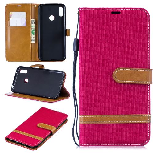 Etui en PU porte-bébé en jean de couleur assortie rouge pour votre Huawei Y7 (2019)