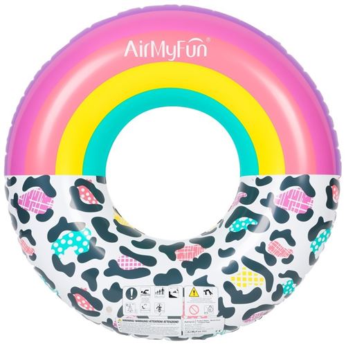 Bouée Gonflable Ronde XXL pour Piscine & Plage Ultra Confort, Flotteur Deluxe - Arc-En-Ciel Et Léopard ø120cm